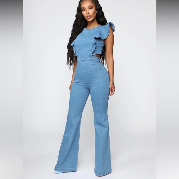 Blue Ruffled Jumpsuit - Picture 5 of 6